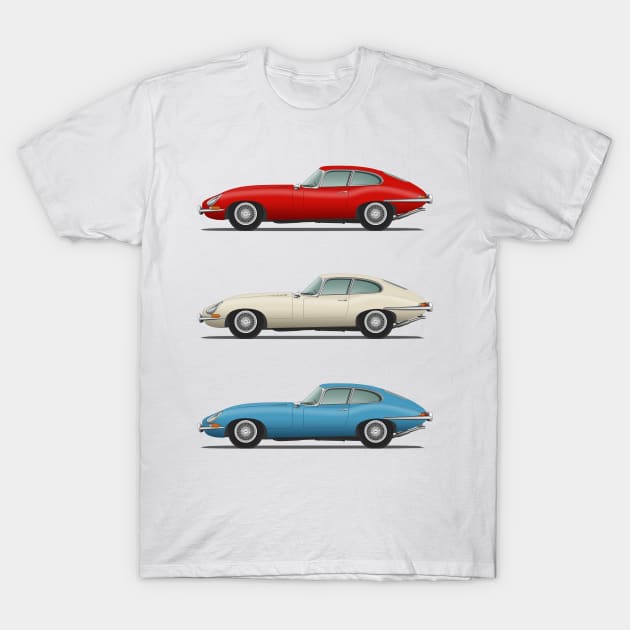 Jaguar E Type Fixed Head Coupe Red White And Blue T-Shirt by SteveHClark